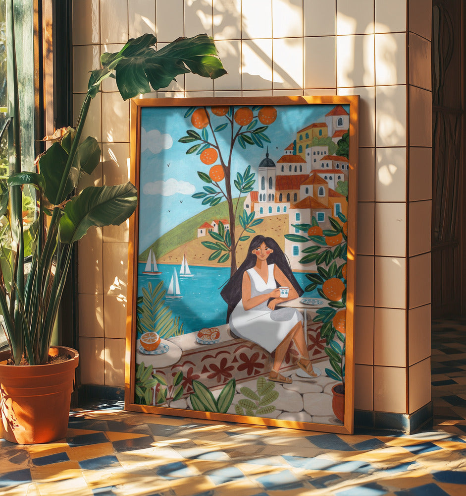 Travel poster woman in Mediterranean coast | Poster