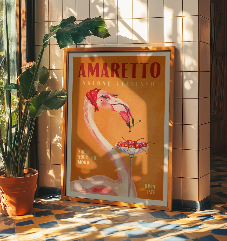 Amaretto Flamingo Art Deco Italiensk Café Resekonst | Poster