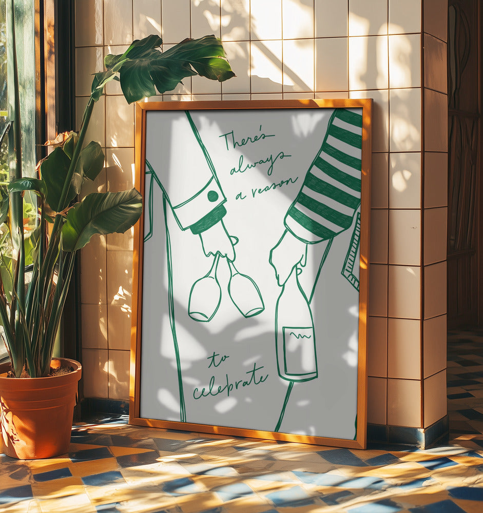 Kvinna som håller vinflaska och vinglas (Grönt) - Wine Vin Femme Vert | Poster