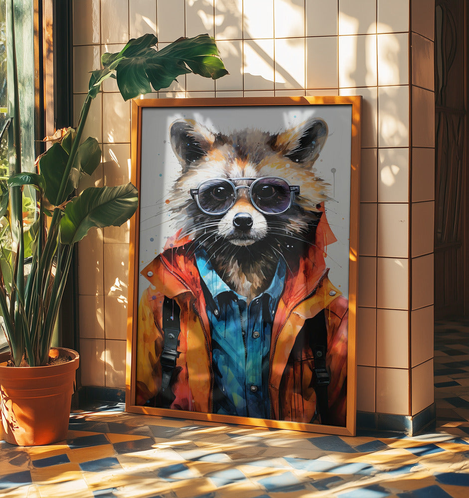 Tvättbjörn hipster akvarell djurkonst | Poster