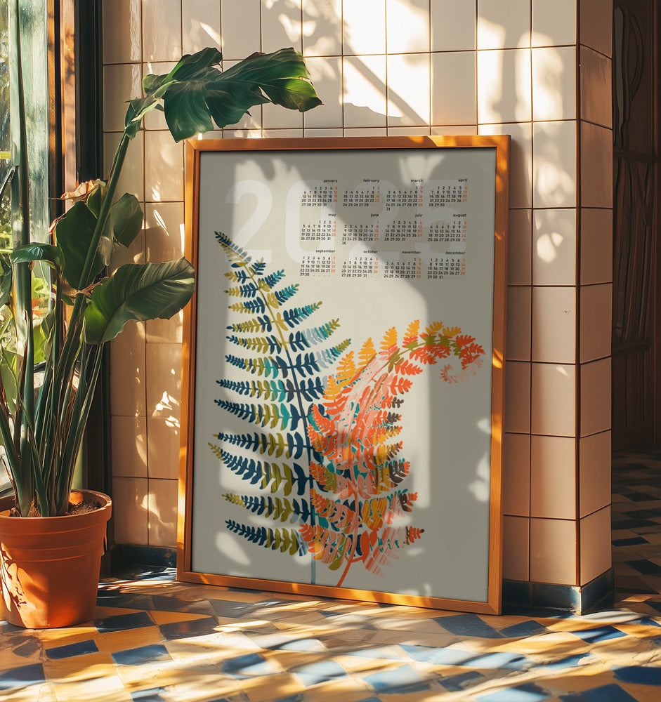 Calendar 2025 colorful fern leaves | Poster