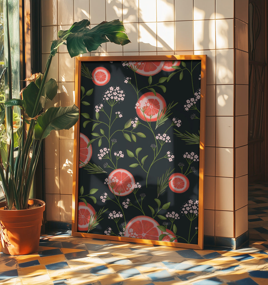 Fläderblommor och apelsiner svarta 2 | Poster