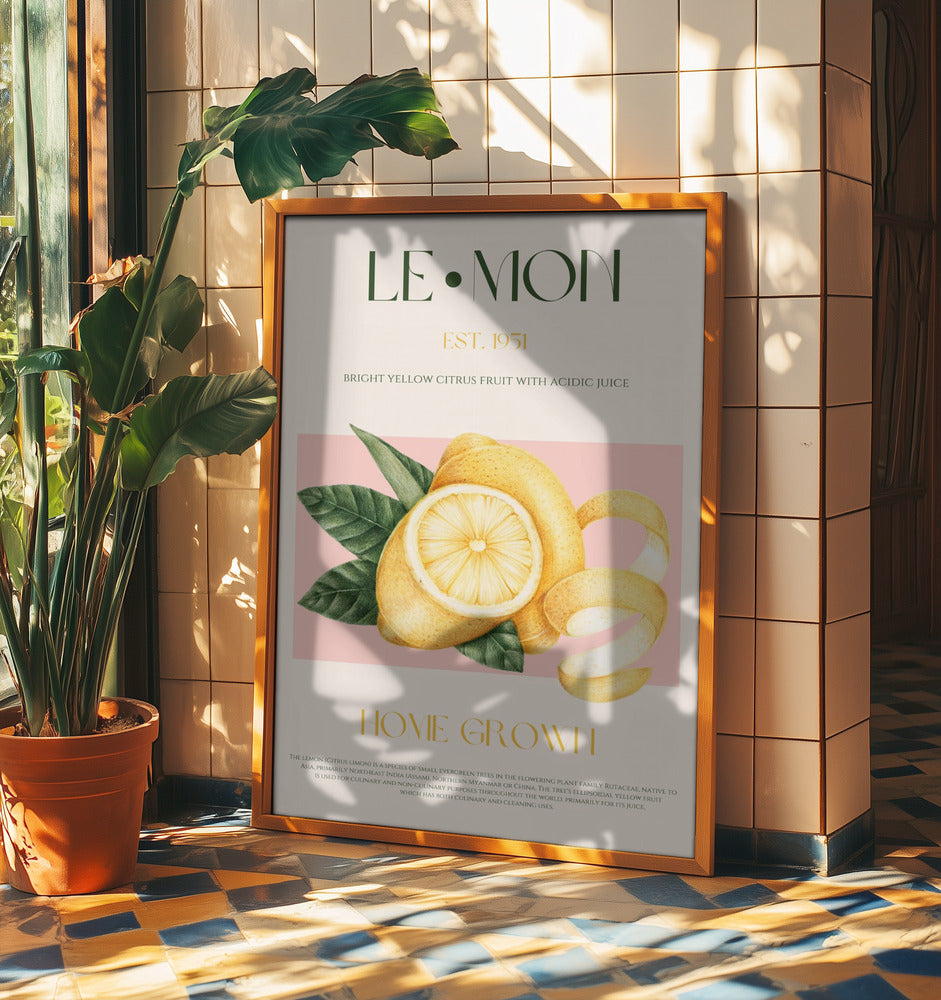 Skivad citron med löv i vintagestil | Poster