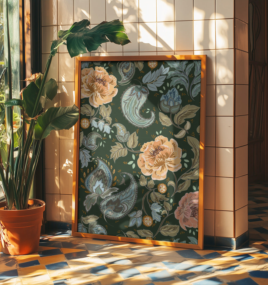 Floral Heritage paisley golden forest pattern | Poster