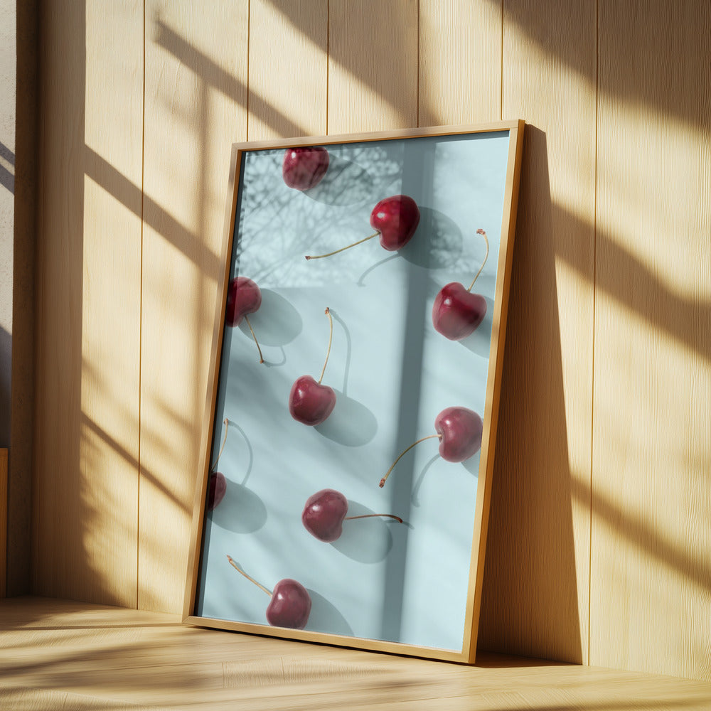 Ciliegie su sfondo turchese | Poster - Stampe d’Arte