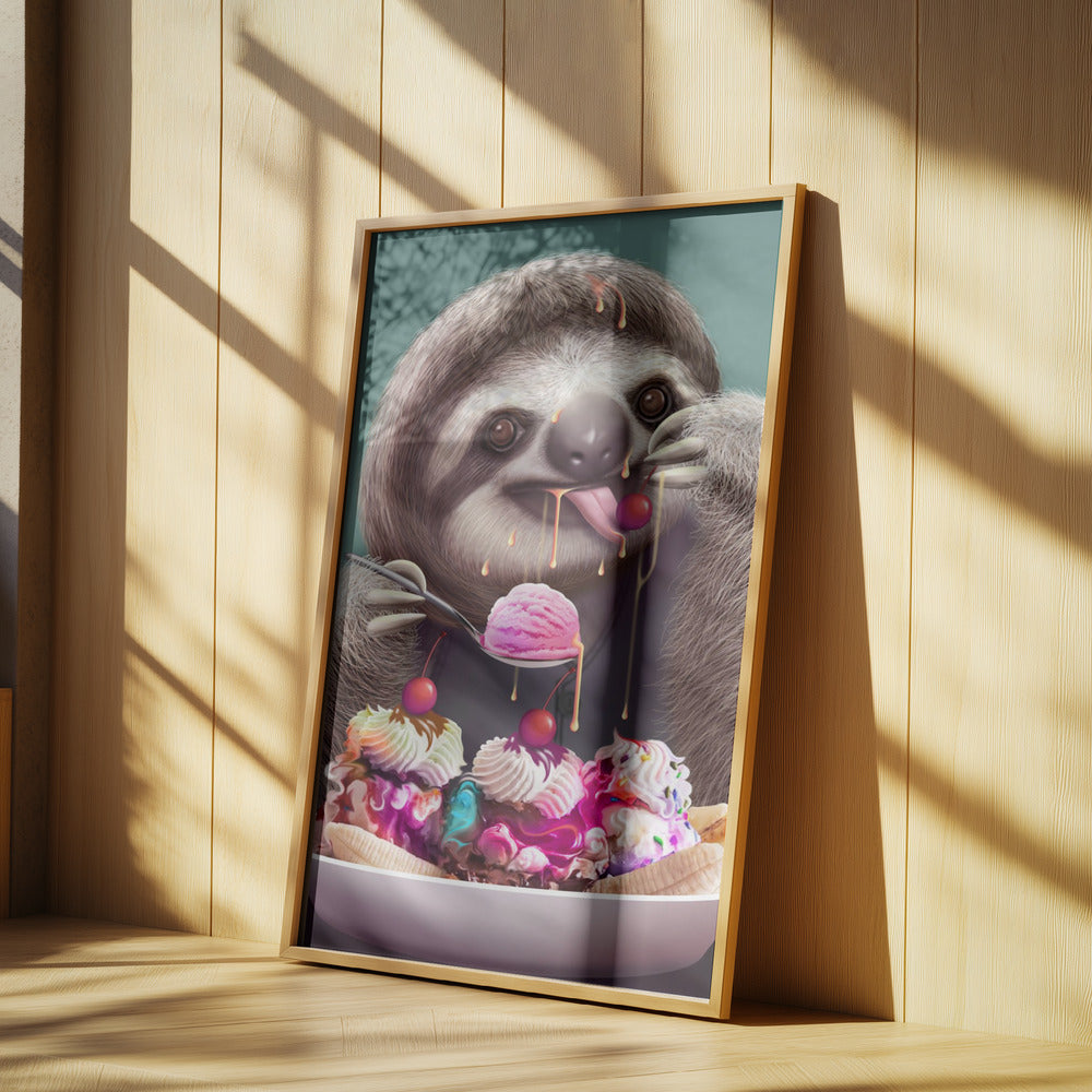 SLOTH ENJOYING ICE CREAM | Poster