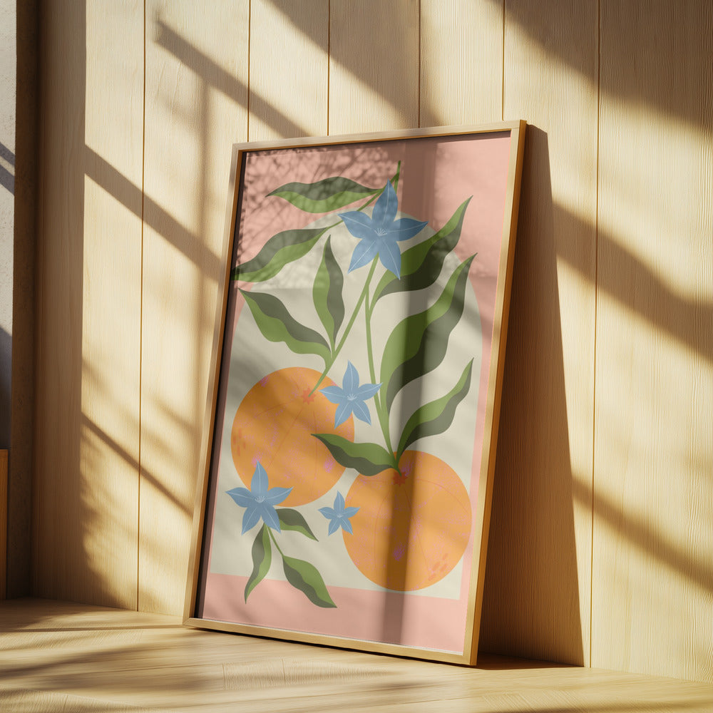 Orange gren med blommor | Poster