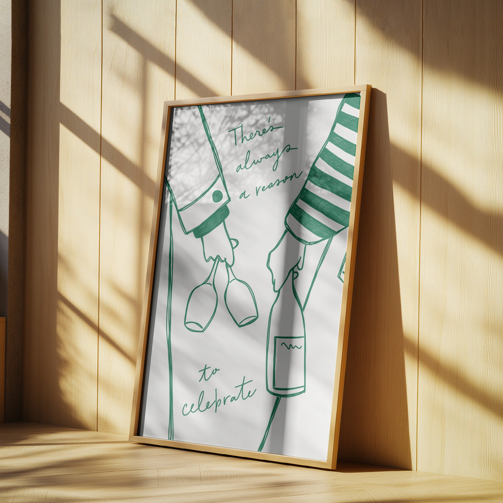Kvinna som håller vinflaska och vinglas (Grönt) - Wine Vin Femme Vert | Poster