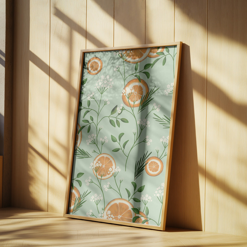 Fläderblommor och apelsiner ljusgrön | Poster