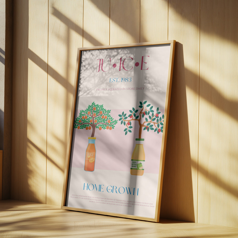 Apelsin- och äppelträd med juiceflaskor | Poster
