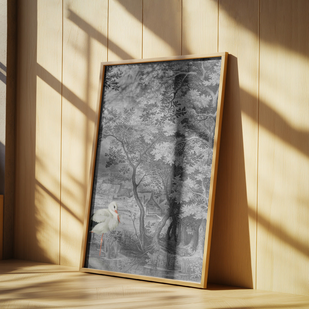 Vintage Landscape With Stork | Poster