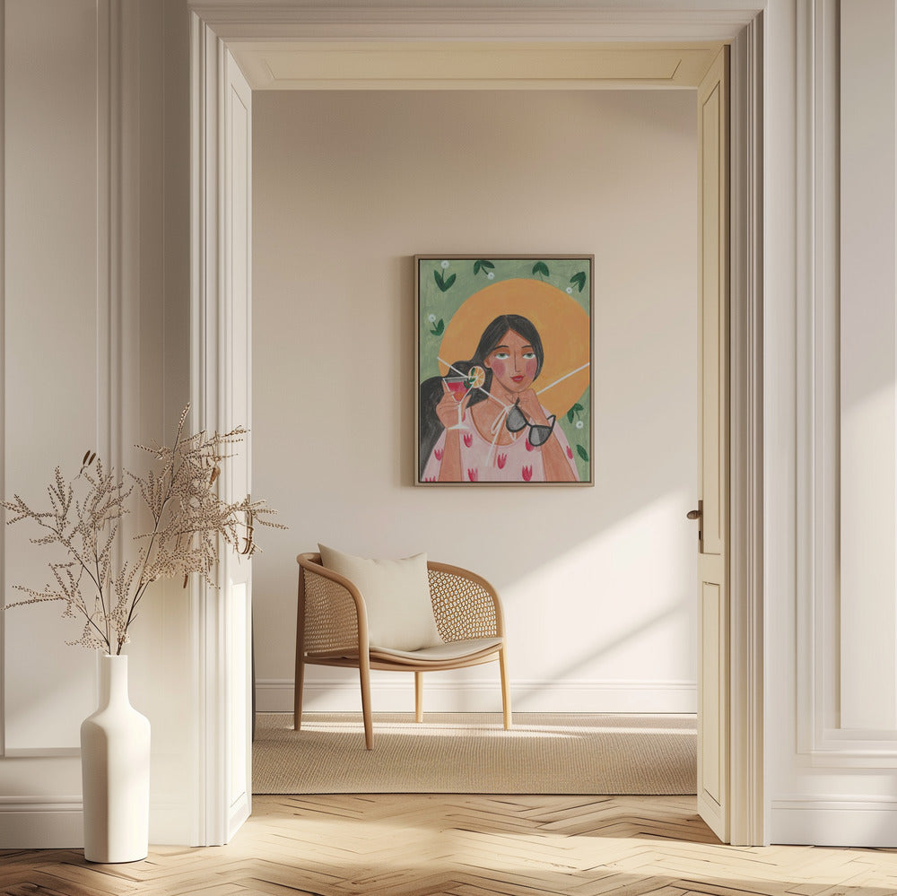 Abstrakt modern bohemisk kvinna med cocktail | Poster