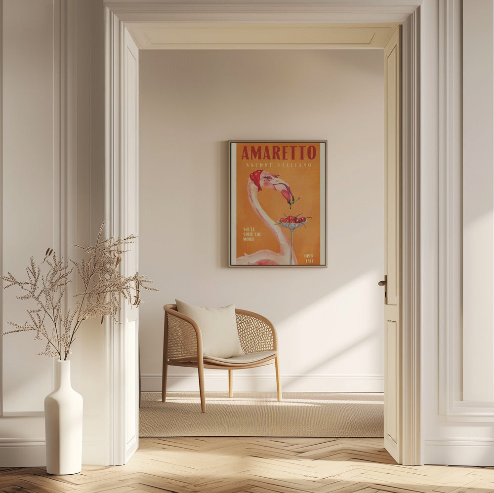 Amaretto Flamingo Art Deco Italiensk Café Resekonst | Poster