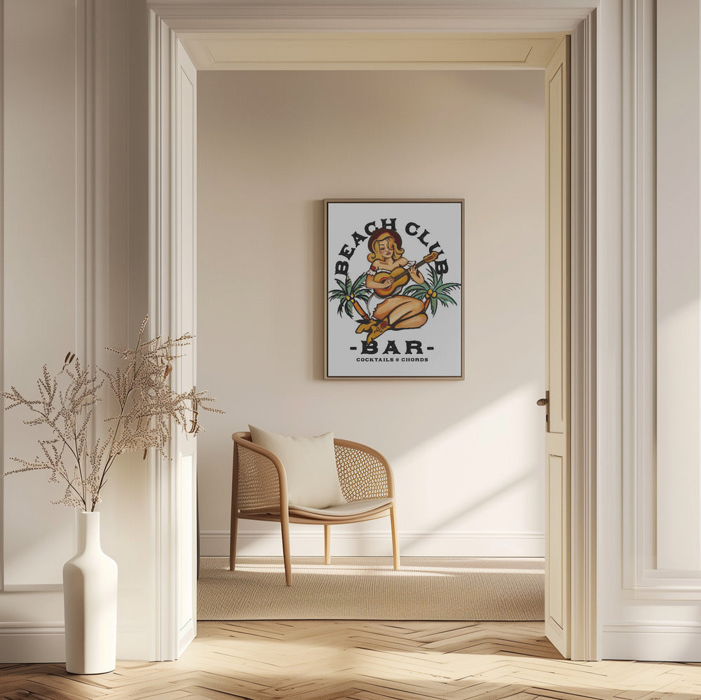 Strandklubbsbar. Pinuppa i sjömans-Jerry-stil som spelar gitarr | Poster
