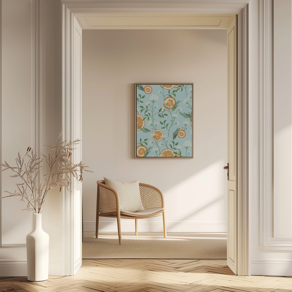 Fläderblommor och apelsiner ljusblå | Poster