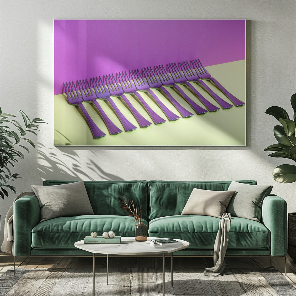 Abstrakt stilleben med gafflar mot en färgglad bakgrund | Canvas