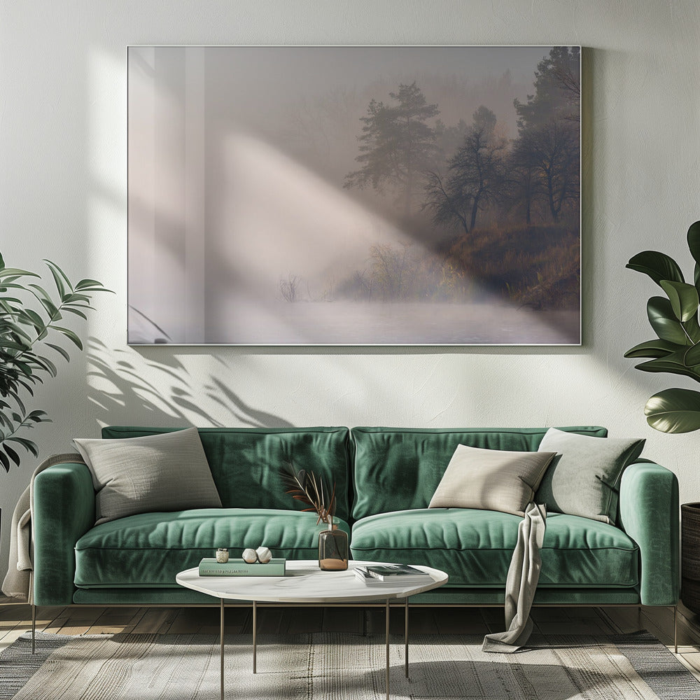 Dimmig höstmorgon vid floden | Canvas