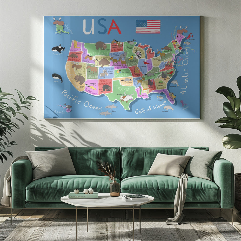 Illustrerad karta över Amerikas förenta stater av Carla Daly | Canvas