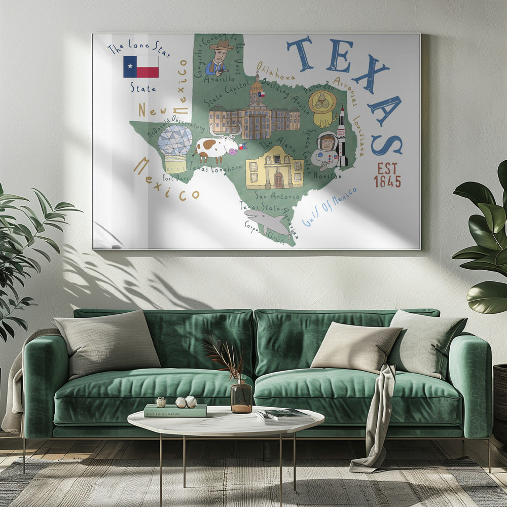 Karta över delstaten Texas, illustrerad av konstnären Carla Daly | Canvas