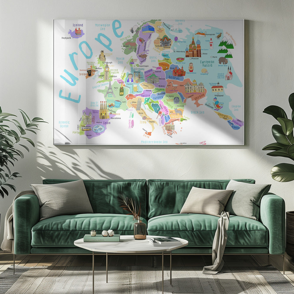 Illustrerad karta över Europa av kartillustratören Carla Daly | Canvas