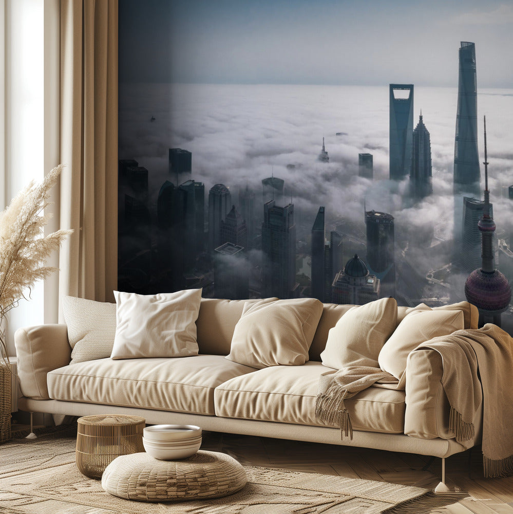 Shanghai i dimman ovanifrån | Tapet
