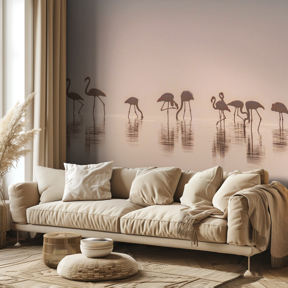 Flamingos i dimman | Tapet