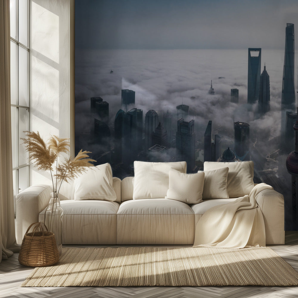 Shanghai i dimman ovanifrån | Tapet