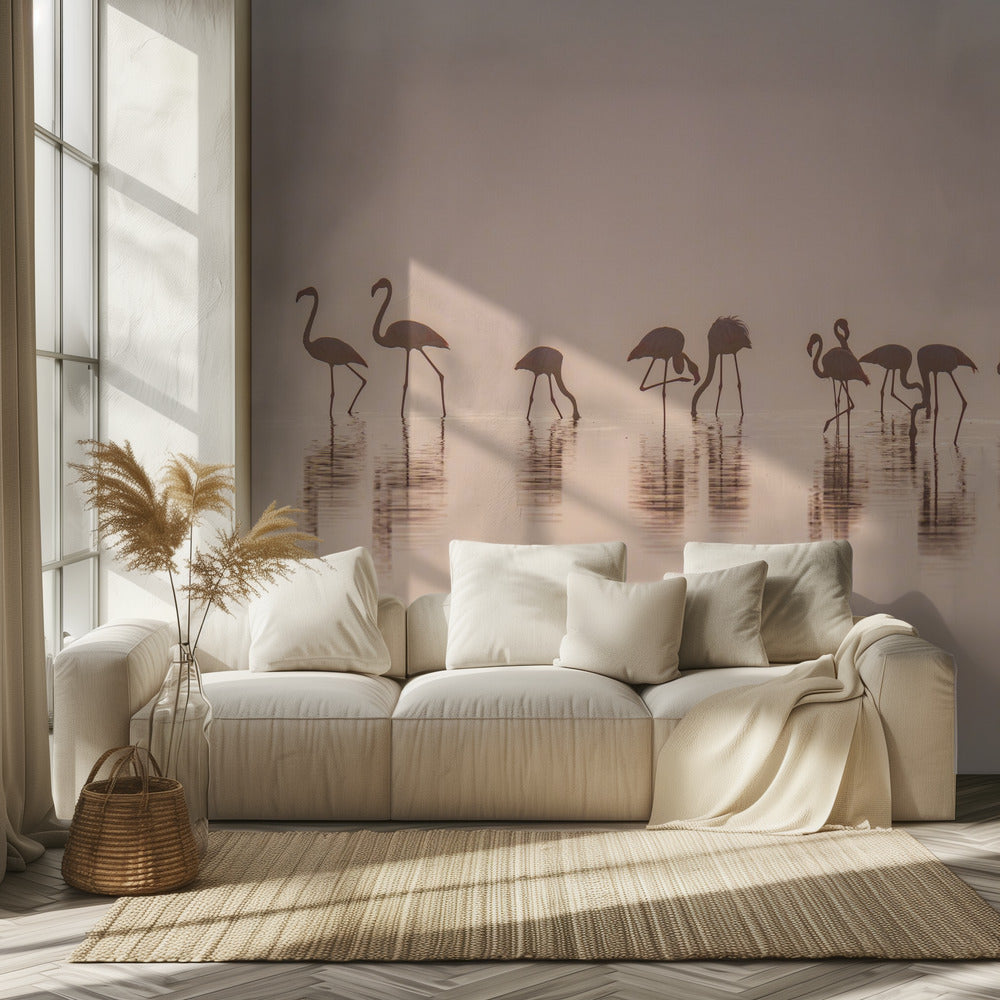 Flamingos i dimman | Tapet