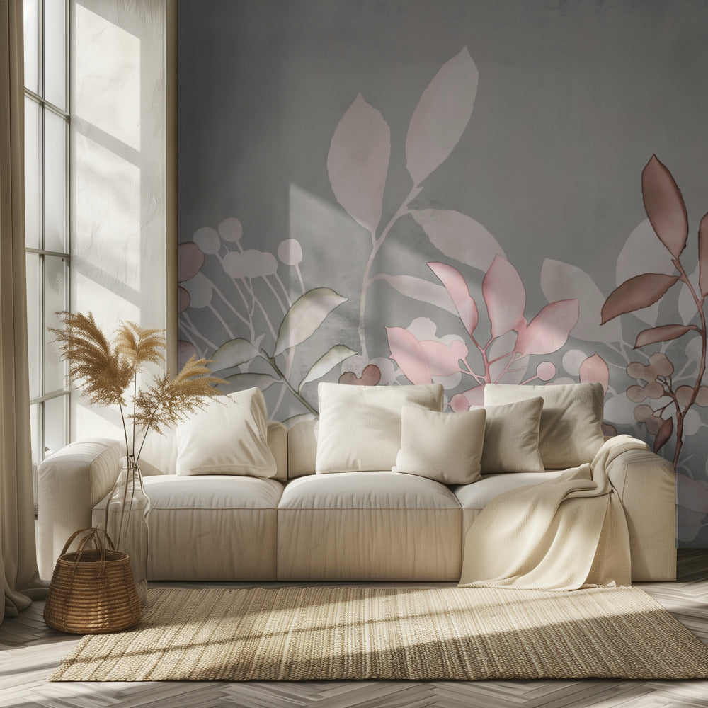 Akvarell Pastell Trädgård Rosa | Tapet