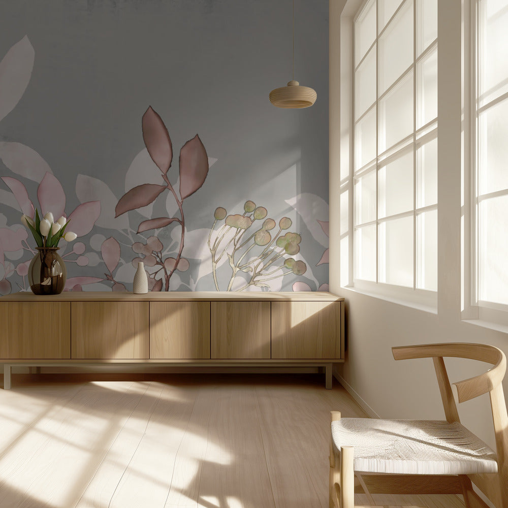 Akvarell Pastell Trädgård Rosa | Tapet