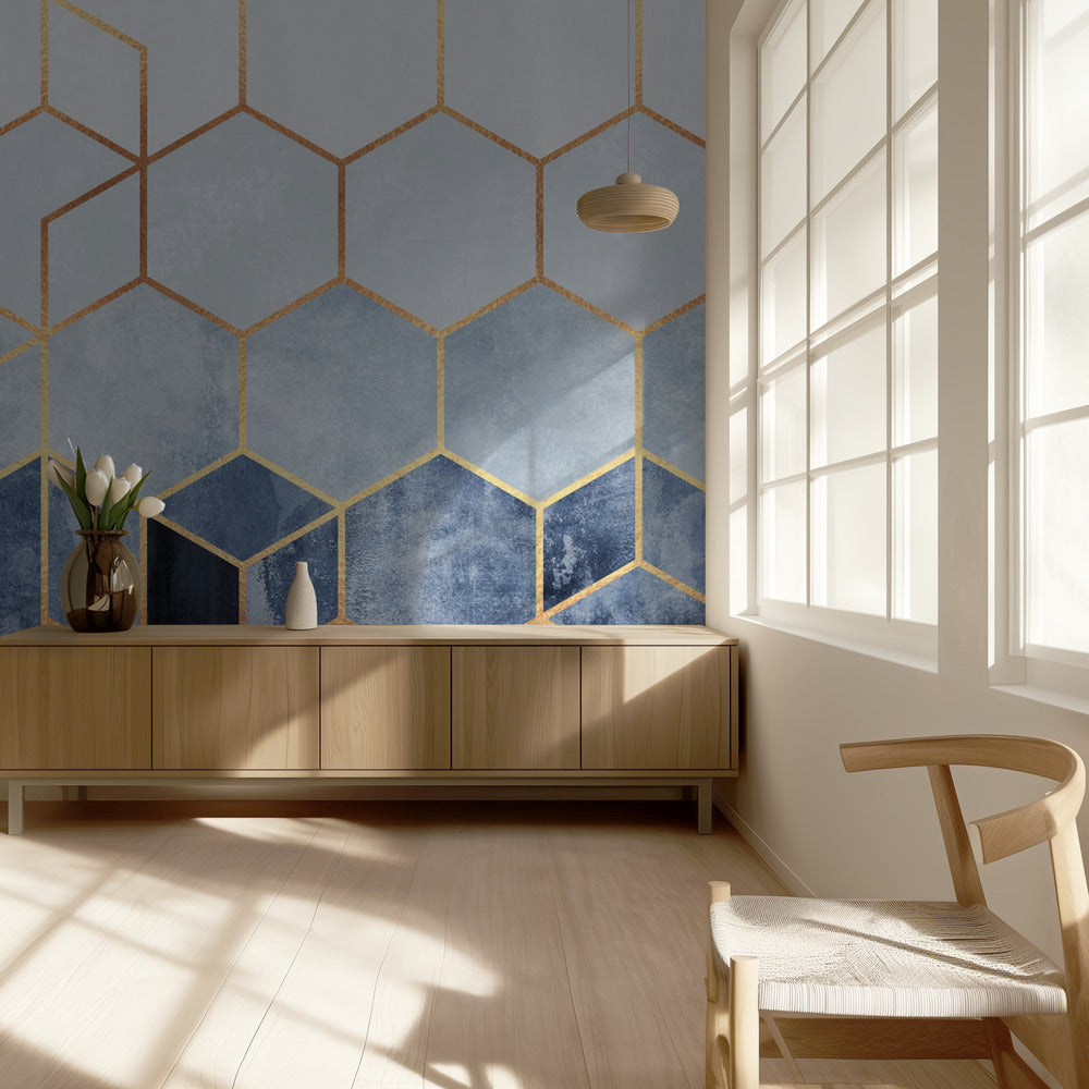 Mjuka blå hexagoner | Tapet