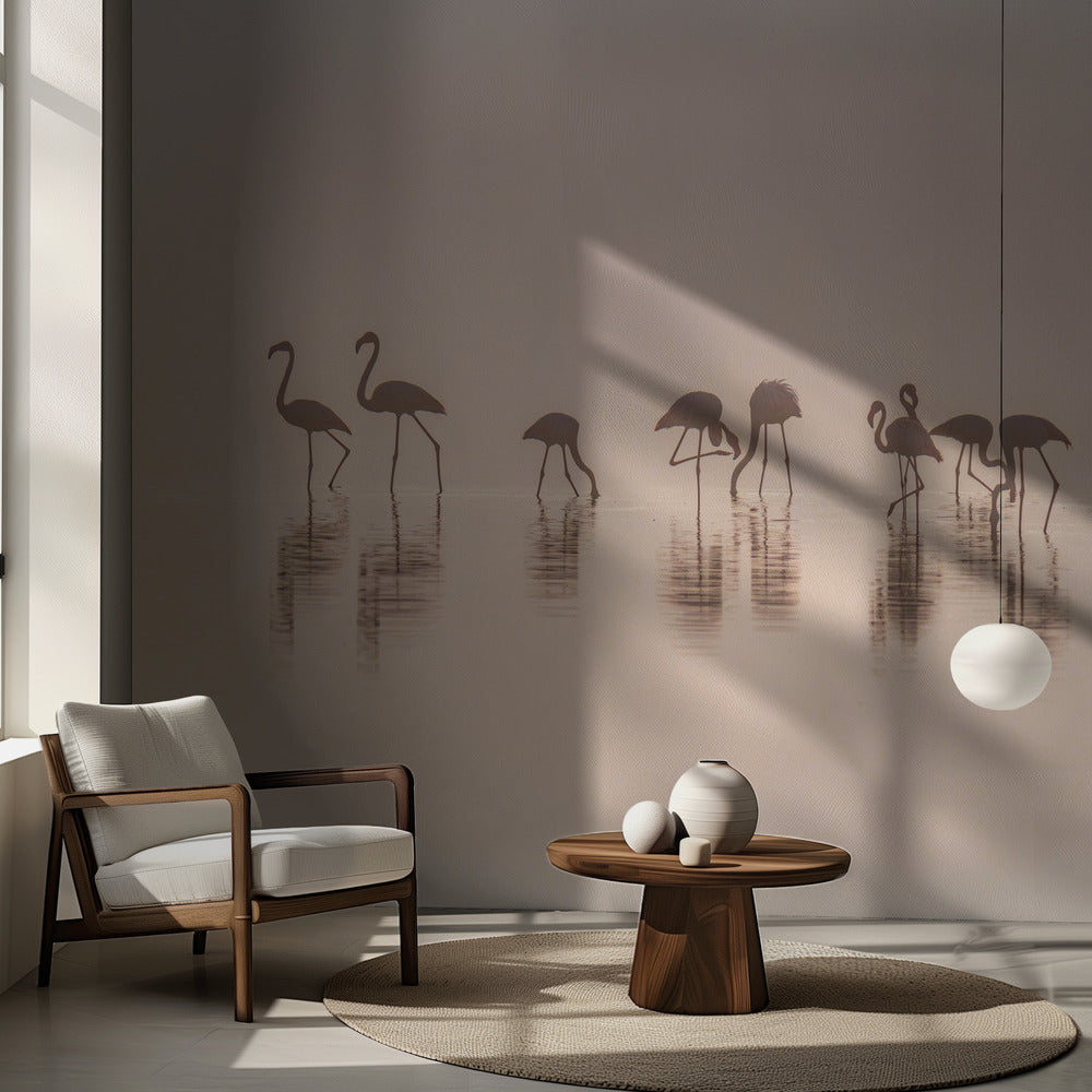Flamingos i dimman | Tapet