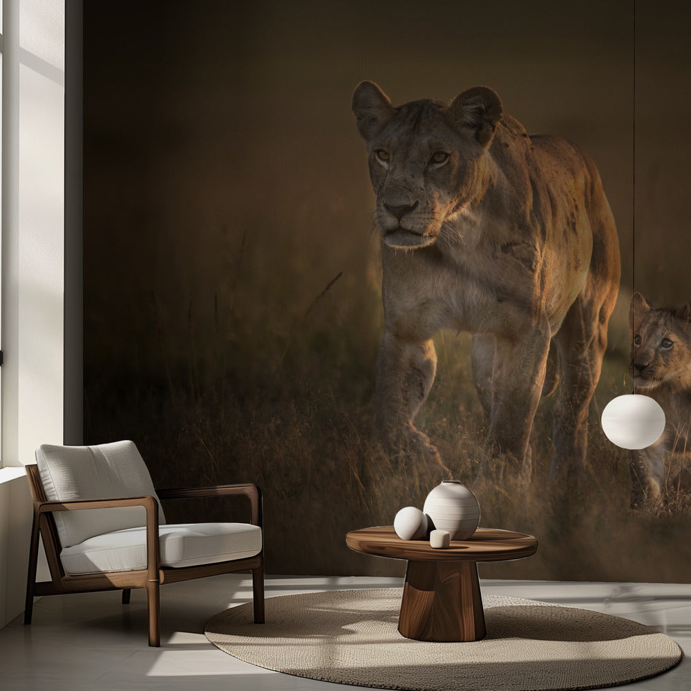 Mamma lejoninna med unge | Fototapet