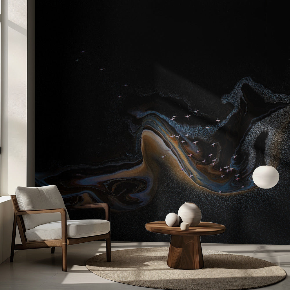 Flamingo över sjön | Fototapet