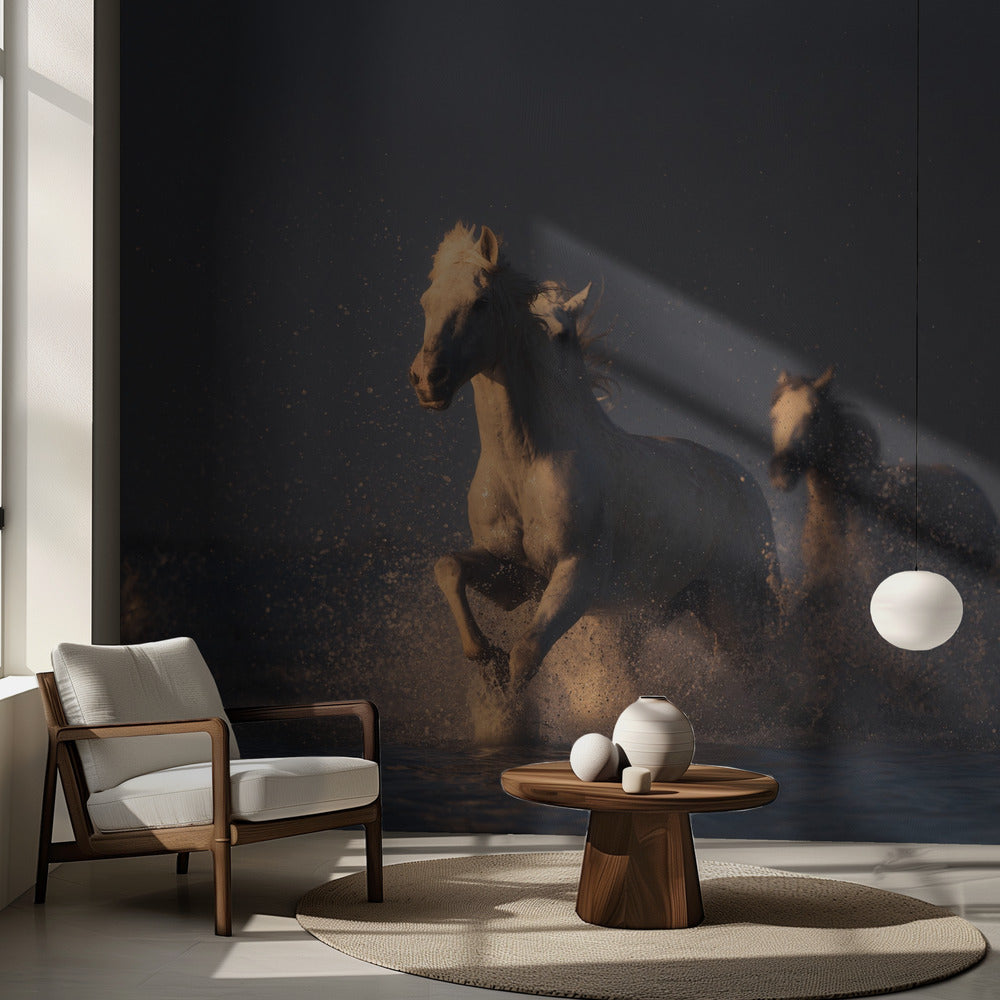 hästar i solnedgångsljus | Fototapet