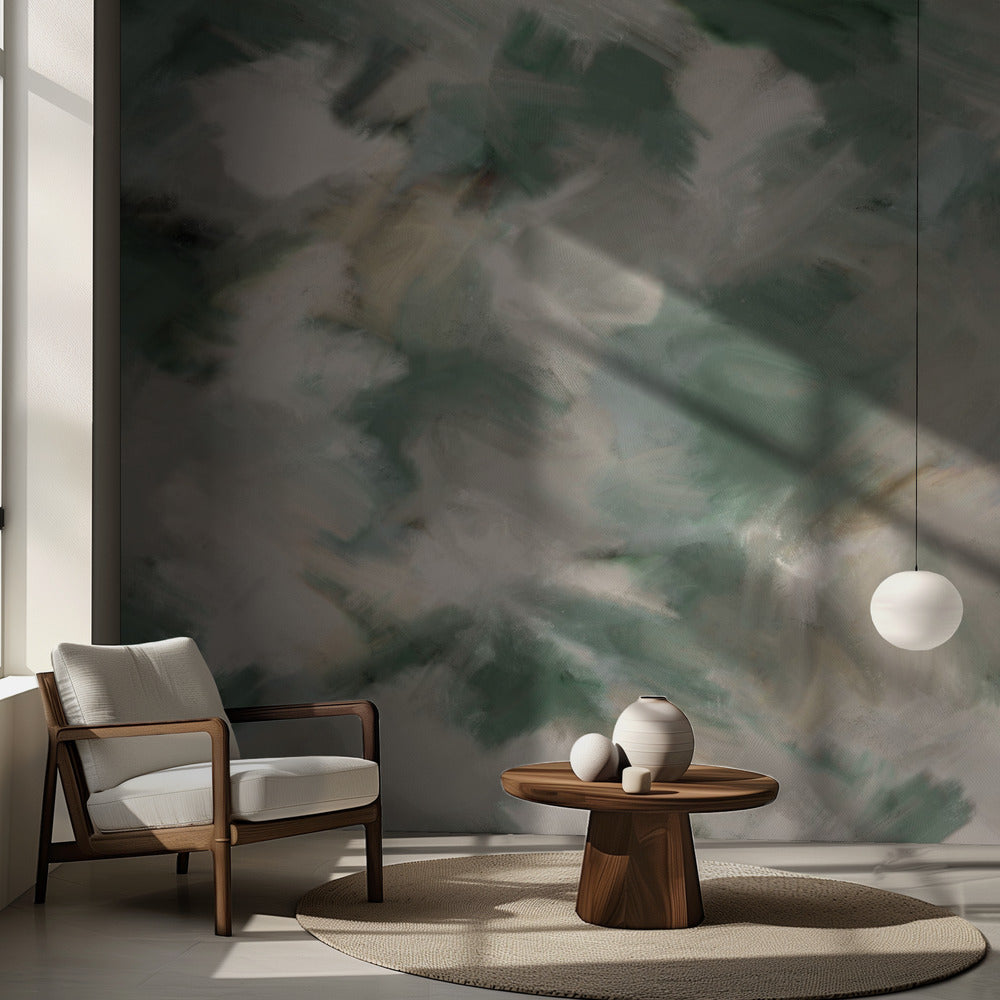 Grönbeige Vildmålad Kvadrat | Fototapet