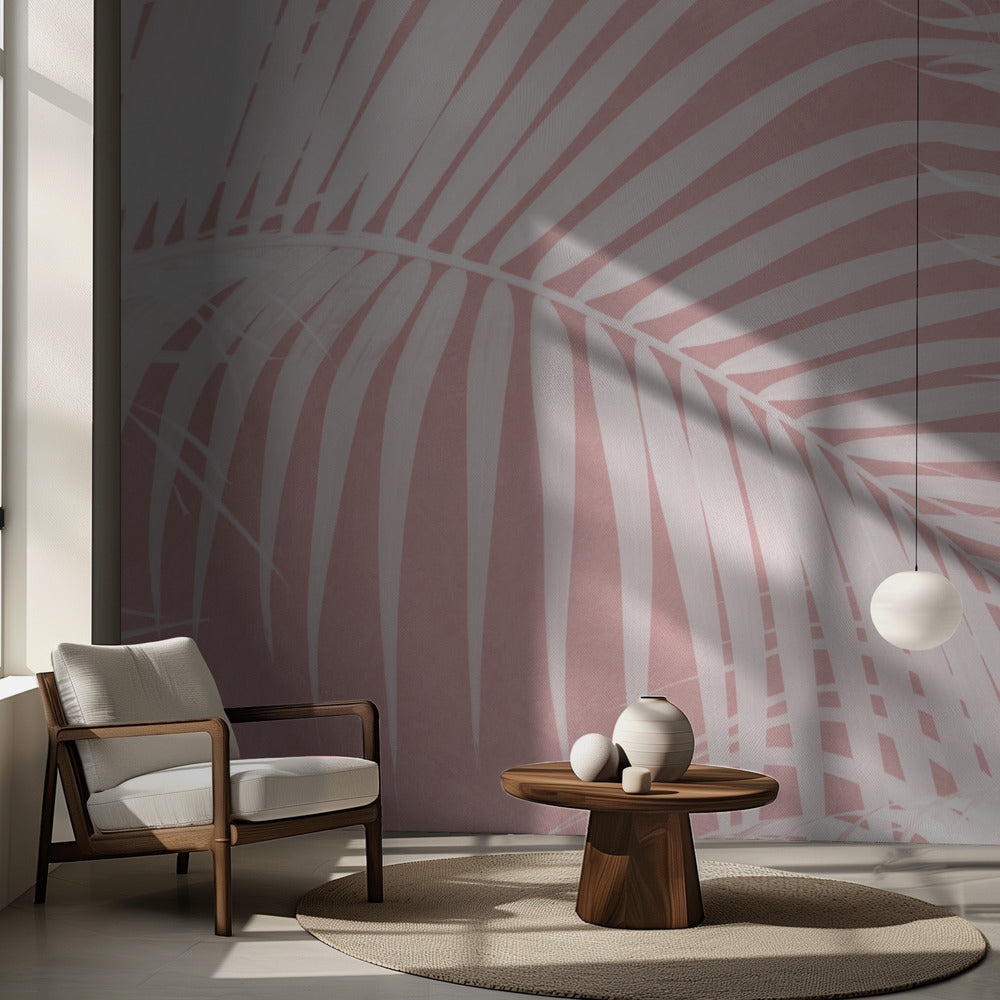 Palmblad på rosa silhuett IV | Fototapet