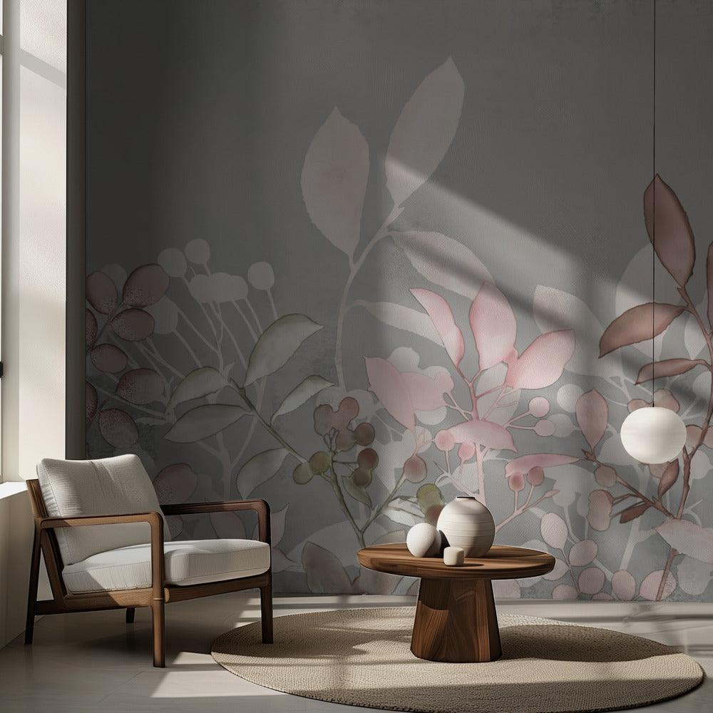 Akvarell Pastell Trädgård Rosa | Fototapet