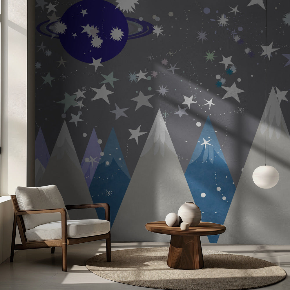 Vinterscener: Natthimmel Midnattsblå Barnrumsmålning | Fototapet