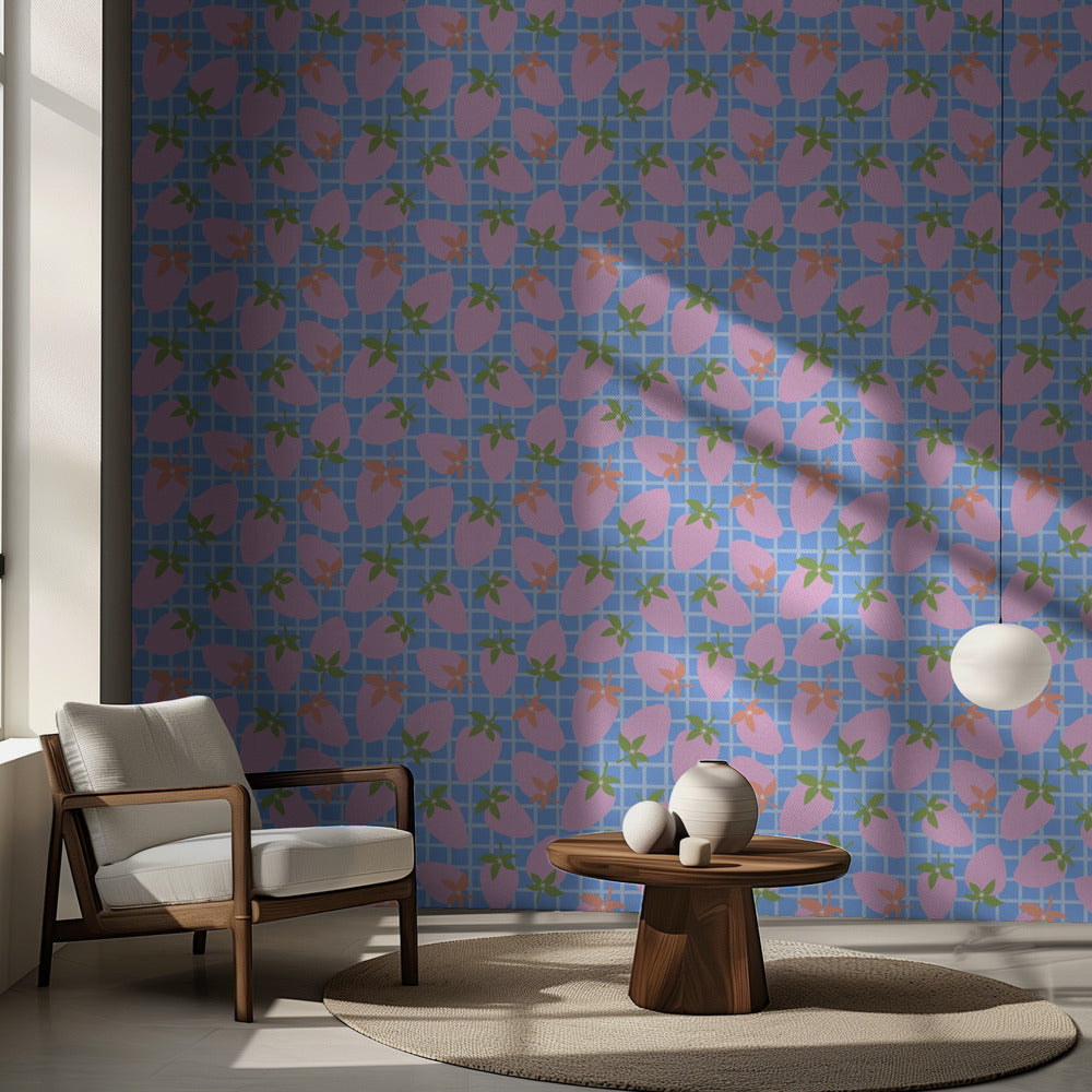 Jordgubbar på rutnät | Fototapet