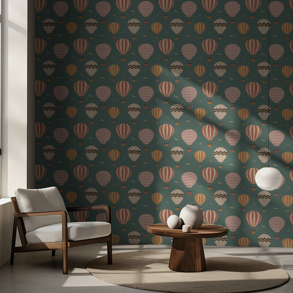 Retro varmluftsballongsmönster med upprepat mönster | Fototapet