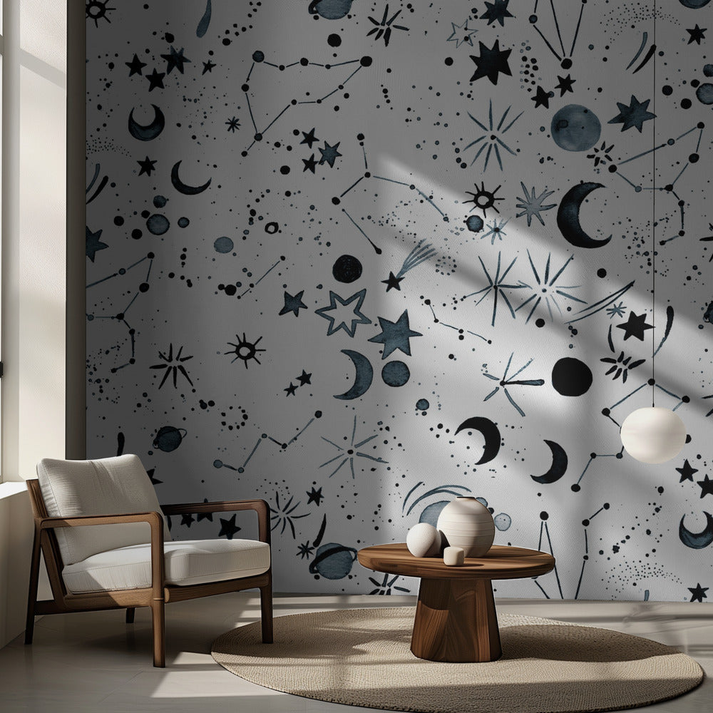 Galax Planeter Månen Vit | Fototapet