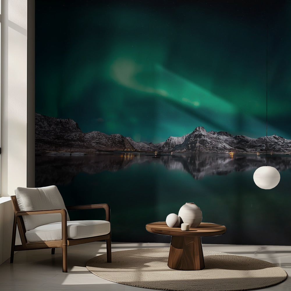 Lofoten norrskens reflektion | Fototapet