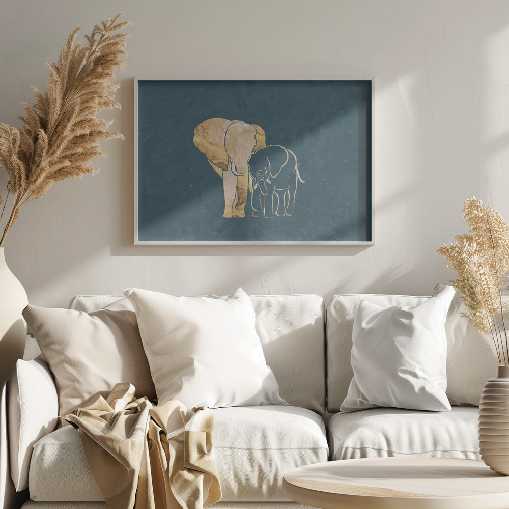 Gold Elephant Line art Silhouettes 2 | Poster