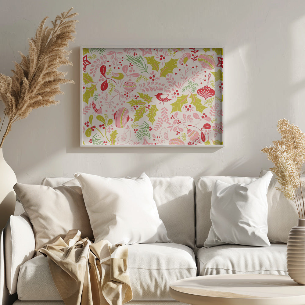 Wonderful ditsy holiday joy pink pattern | Poster