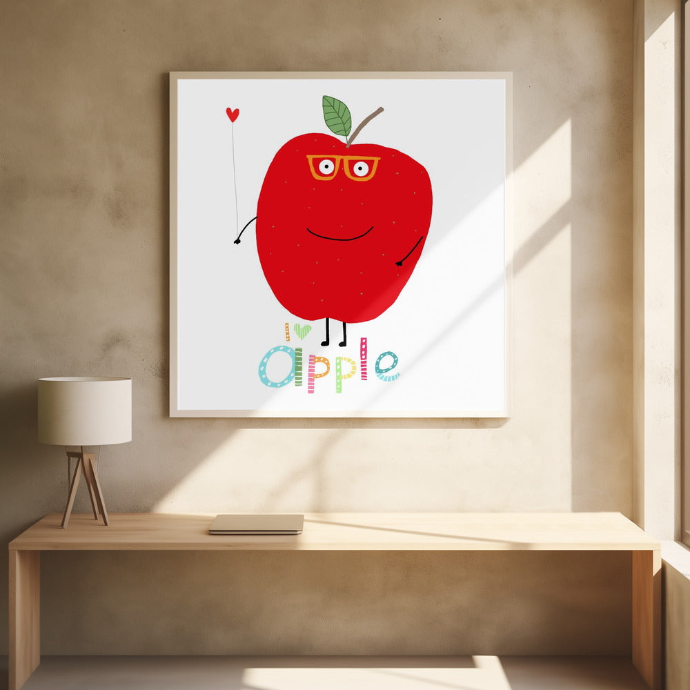 Jag älskar äpple! Glad äpple som håller ett kärlekshjärta. | Poster