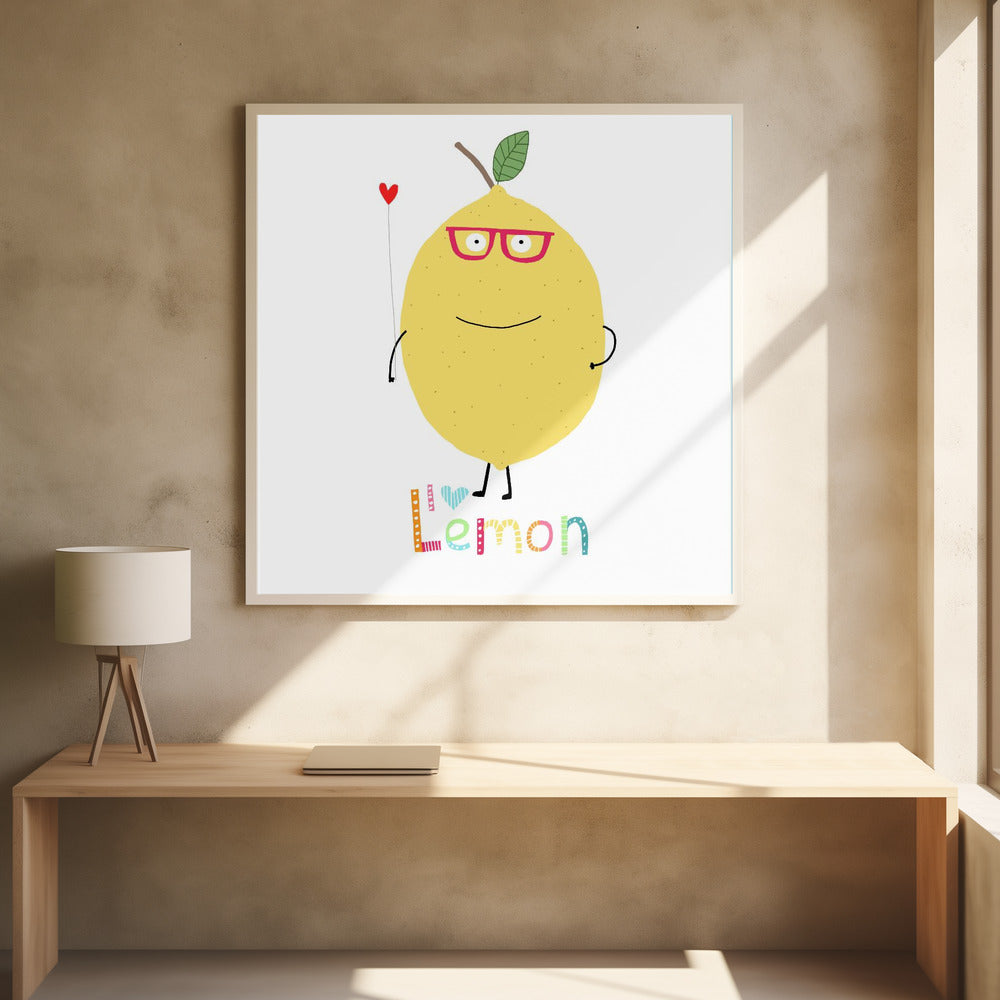 Jag älskar citron! En söt citron som håller ett kärlekshjärta. | Poster