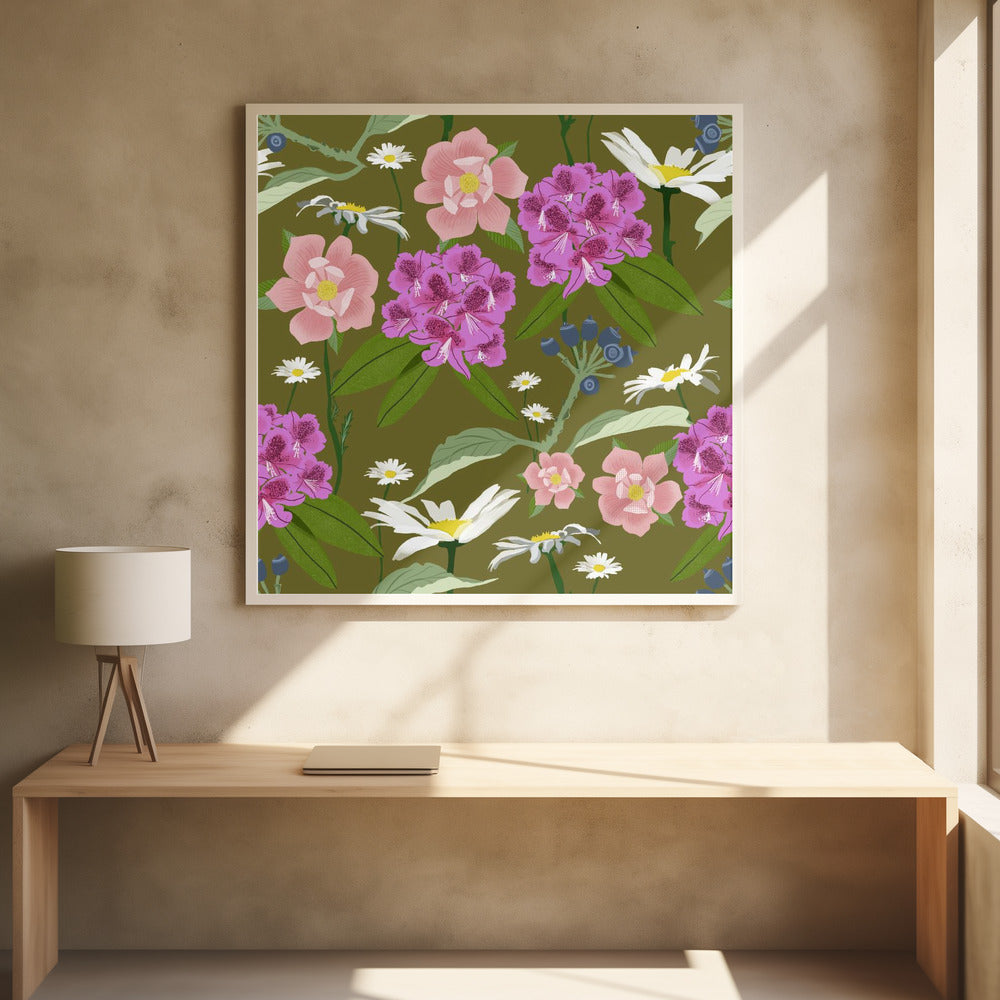 Rhododendron och prästkragar | Poster