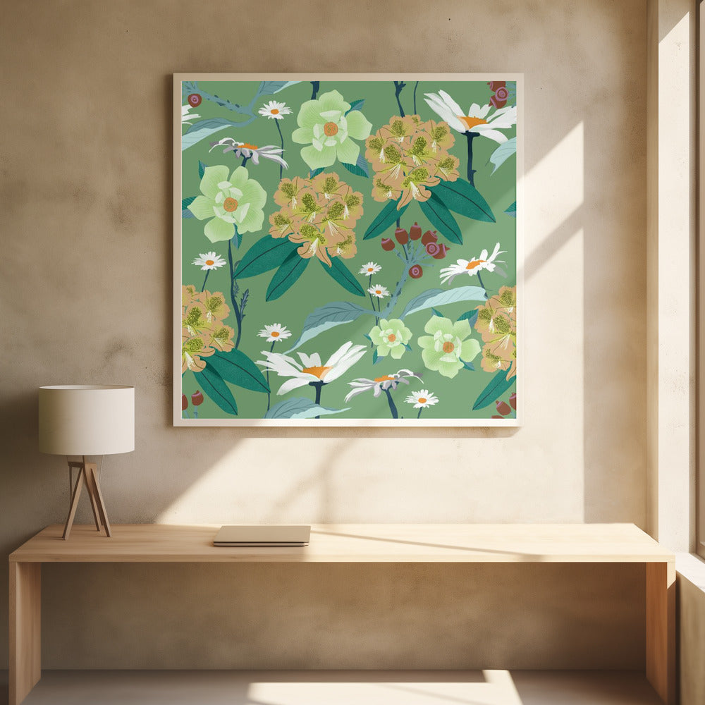 Rhododendron och prästkragar | Poster
