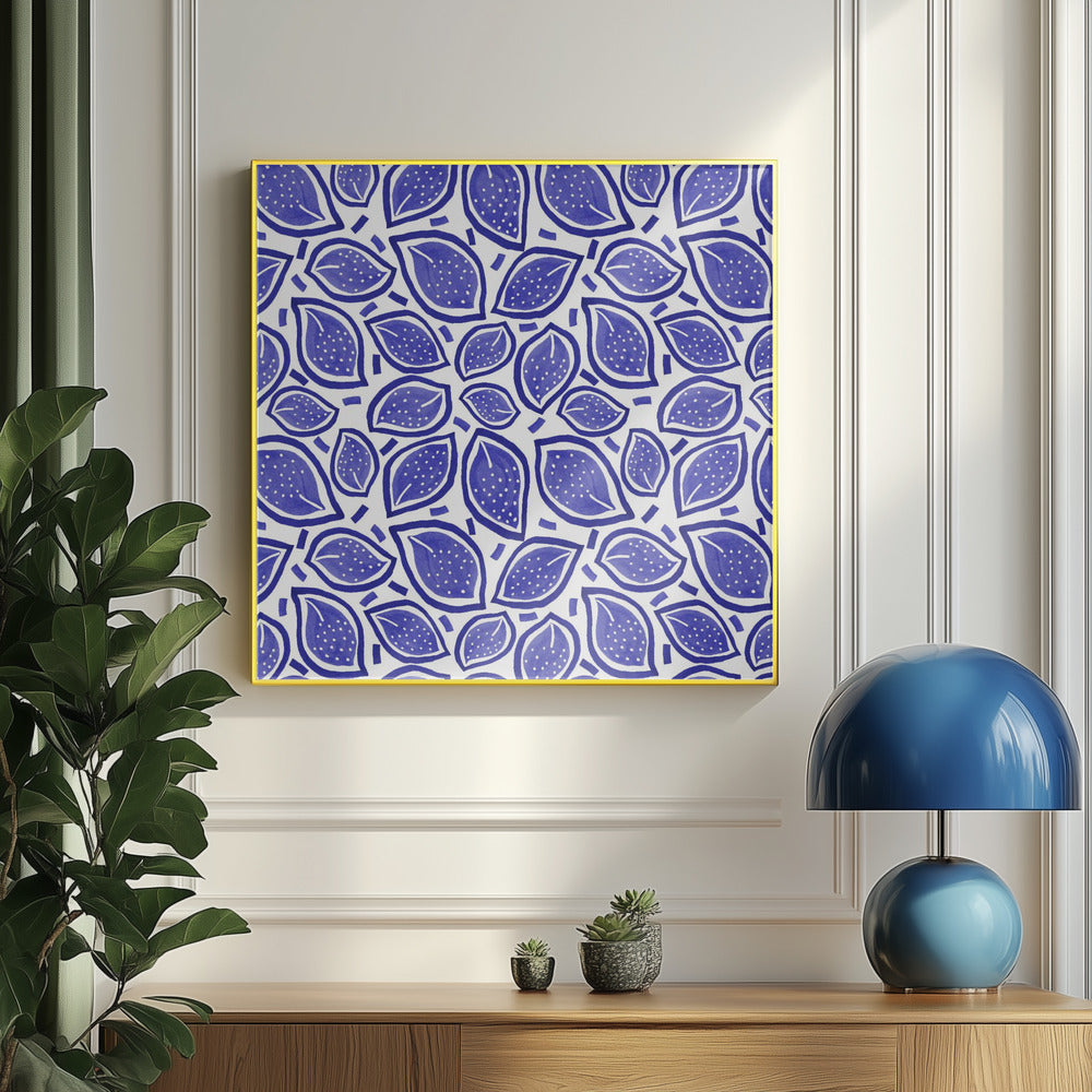 Marinblå Spridda Löv Prickiga | Poster